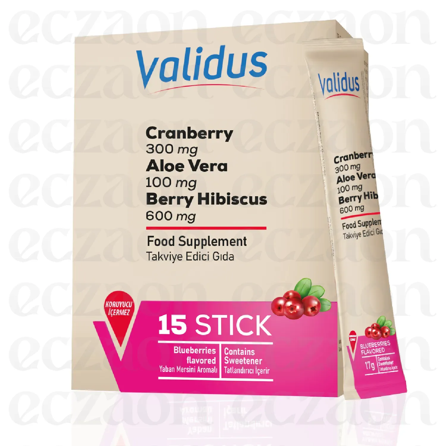 Cranberry + Aloe Vera + Tea Tree + Hibiscus + Bearberry + D-Mannos 15 Sticks