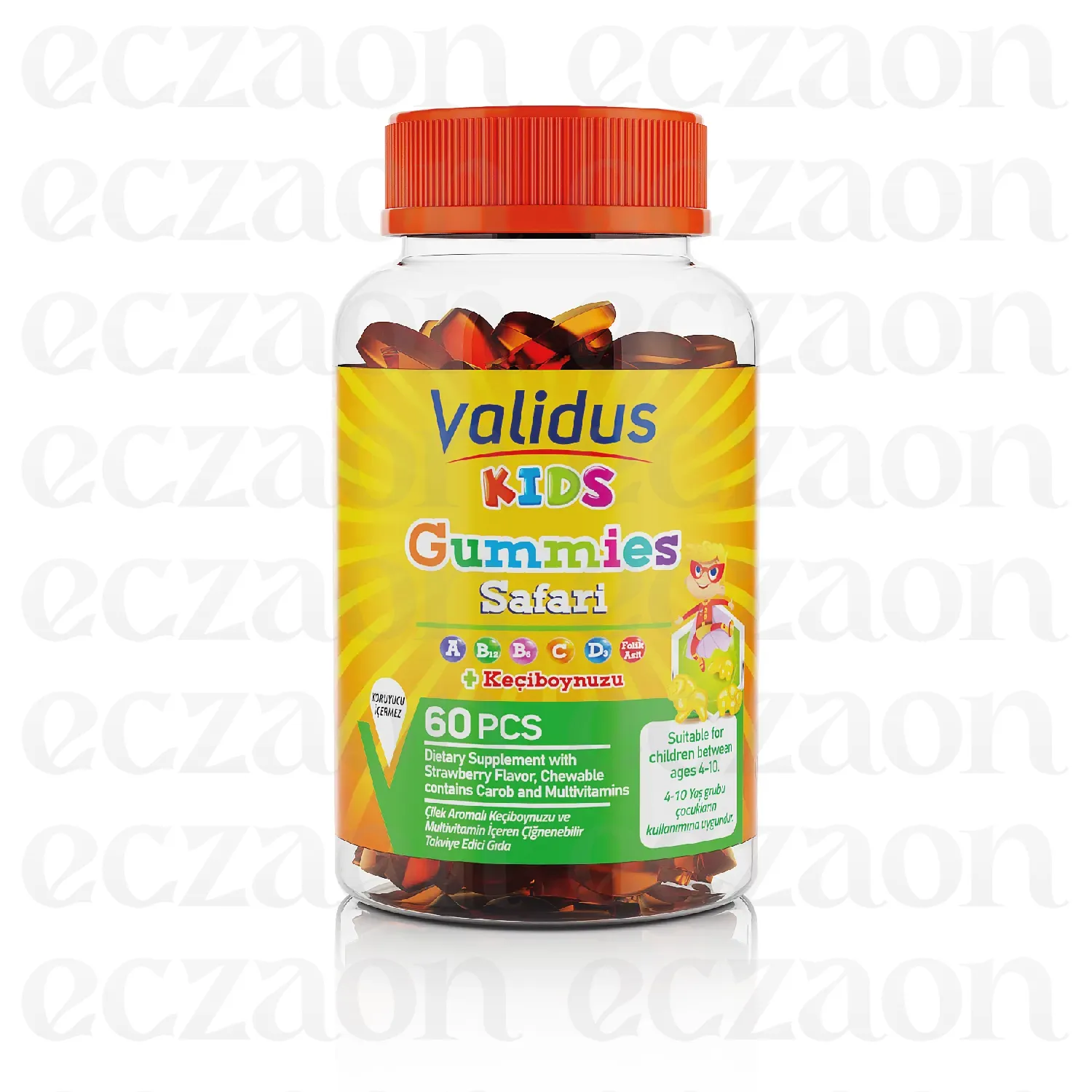 Kids Safari Carob + Vitamin A-C-D3 60 Gummies (Bovine Gelatin)